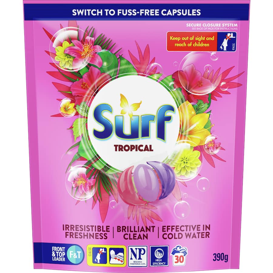 Surf Laundry Detergent Capsules Tropical 30 Washes 30pack