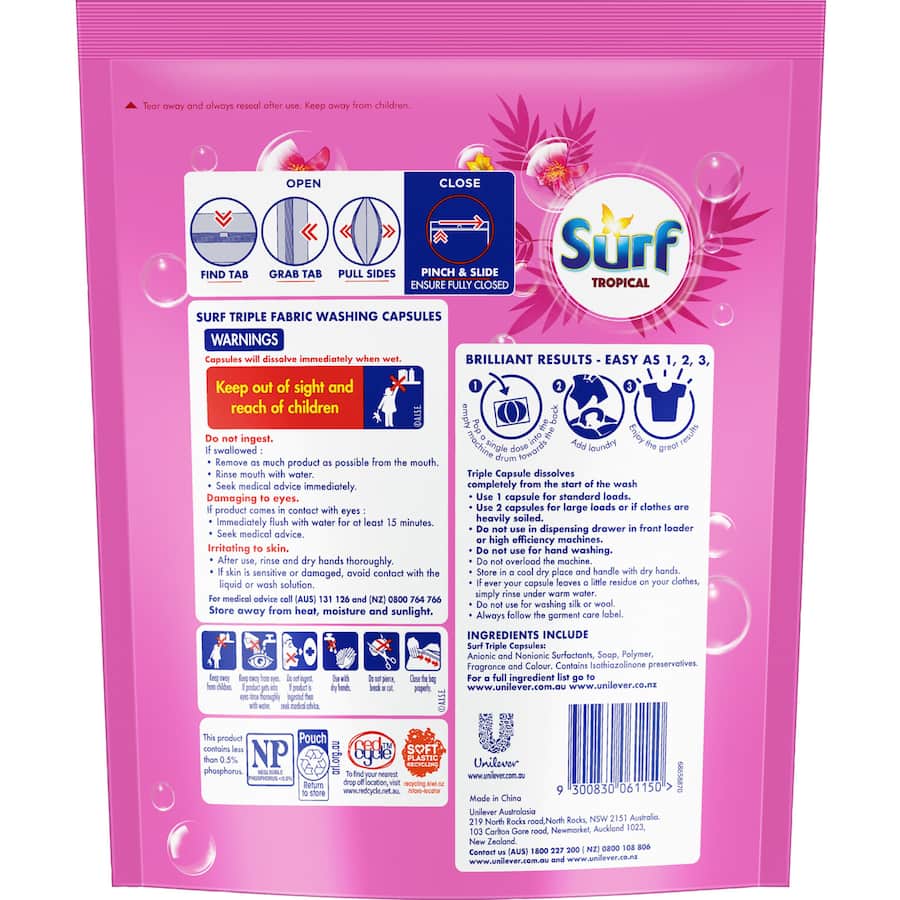 Surf Laundry Detergent Capsules Tropical 30 Washes 30pack