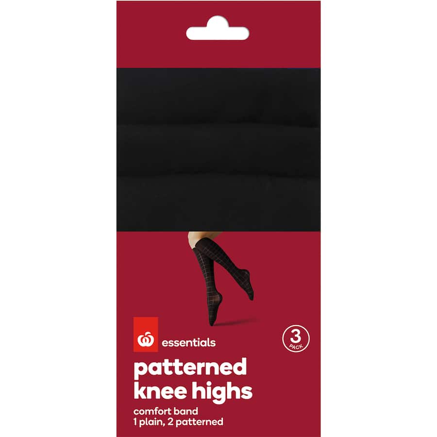 Essentials Knee Highs Pattern Black One Size 3pack