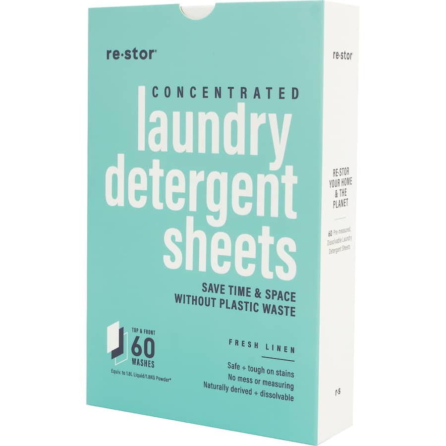 Restor Concentrated Laundry Detergent Sheets Fresh Linen 60pack