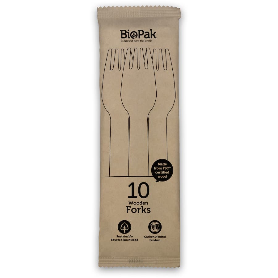 Biopak Forks Wooden 16cm 10pack