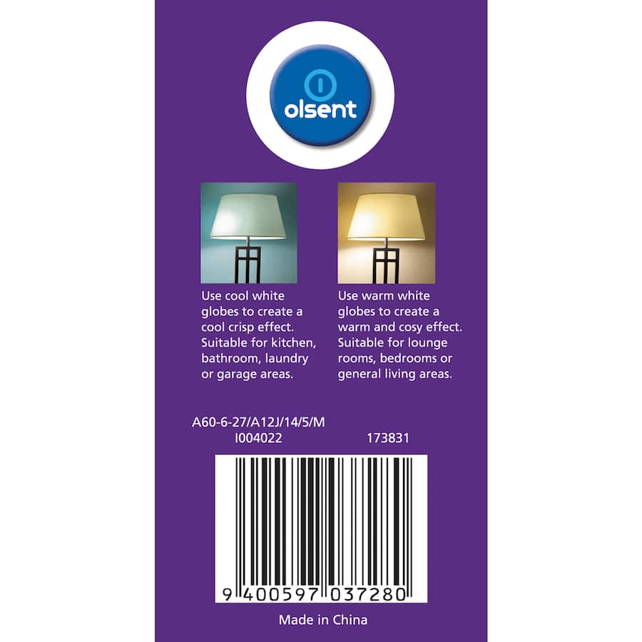 Olsent Led Light Bulb Gls Screw 6w 500lm Ww 1pack