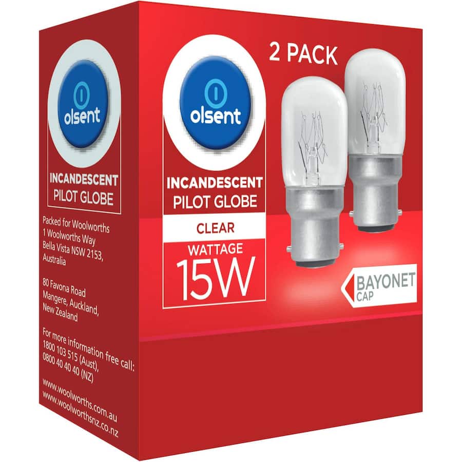 Olsent Pilot Ligh Bulb T28 Bayonet 15w Clear 2pack