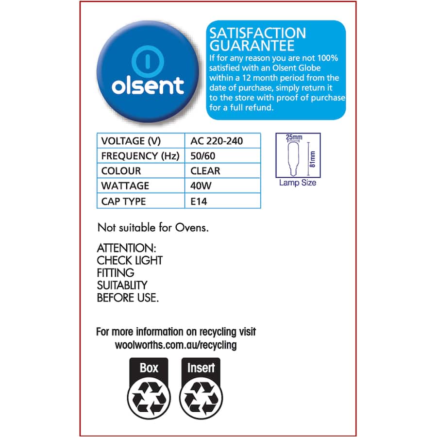 Olsent Pilot Ligh Bulb Tubular Screw 40w Clear 2pack
