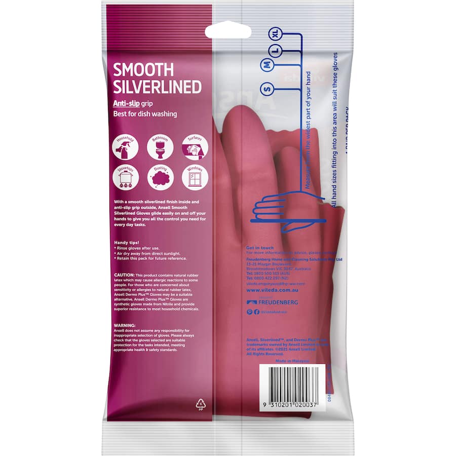 Vileda Ansell Smooth Silverlined Gloves Medium 1 pair