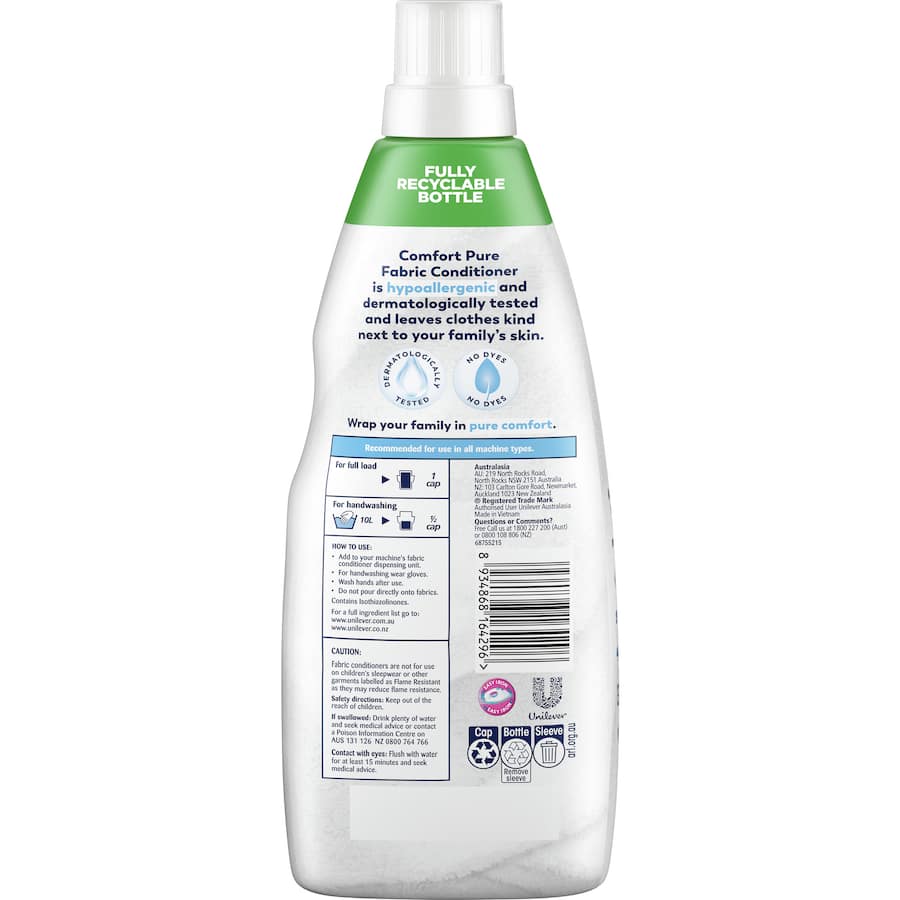 Comfort Fabric Softener Conditioner Pure White Bottle 900mL