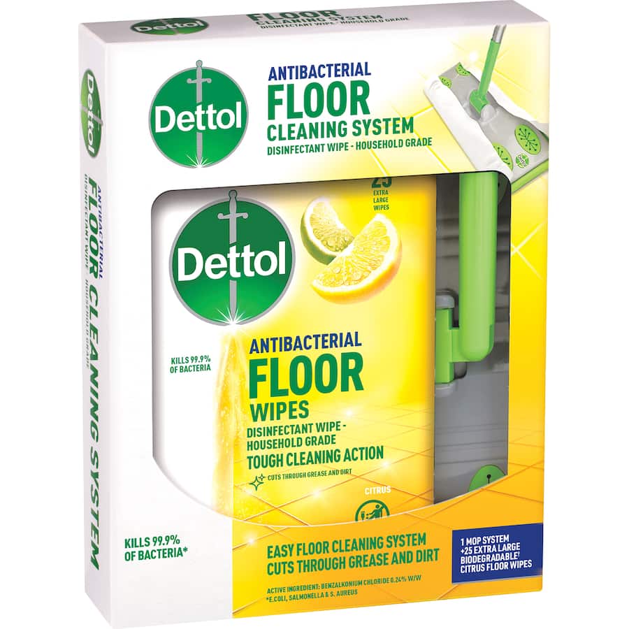 Dettol Antibacterial Floor Cleaning System & Wipes 25pack