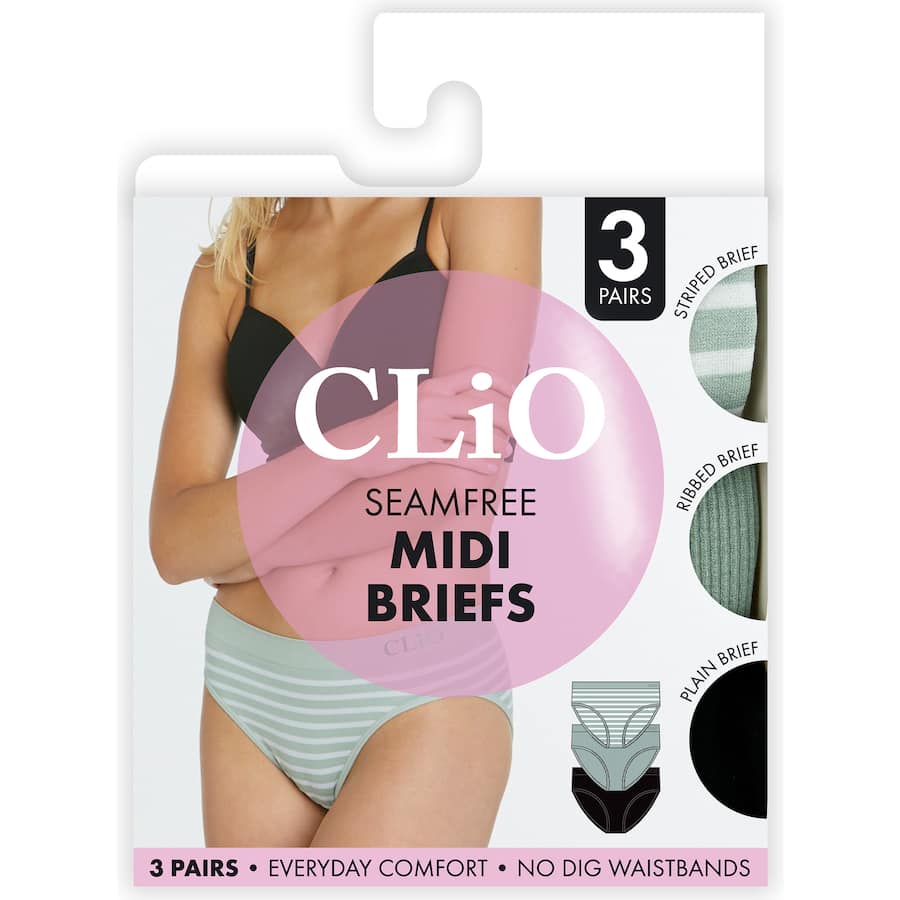 Clio Fashion Women's Underwear Midi Brief Assorted 12-14 3pack