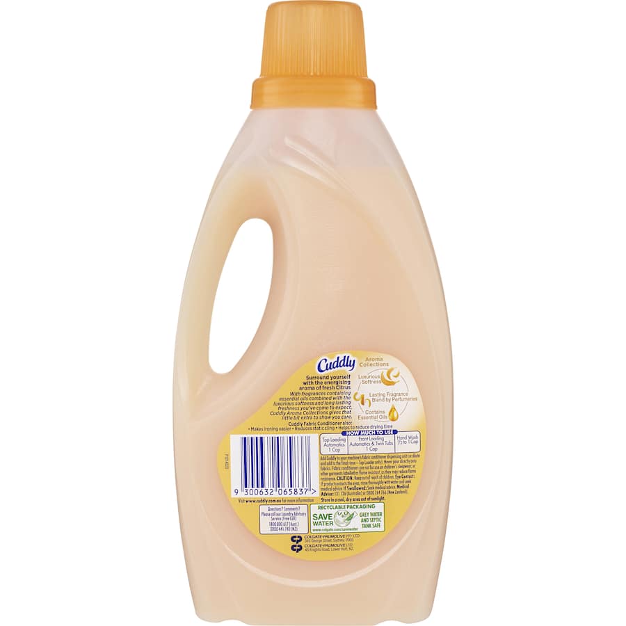 Cuddly Aroma Collections Fabric Softener Conditioner Energising Citrus Bottle 1L