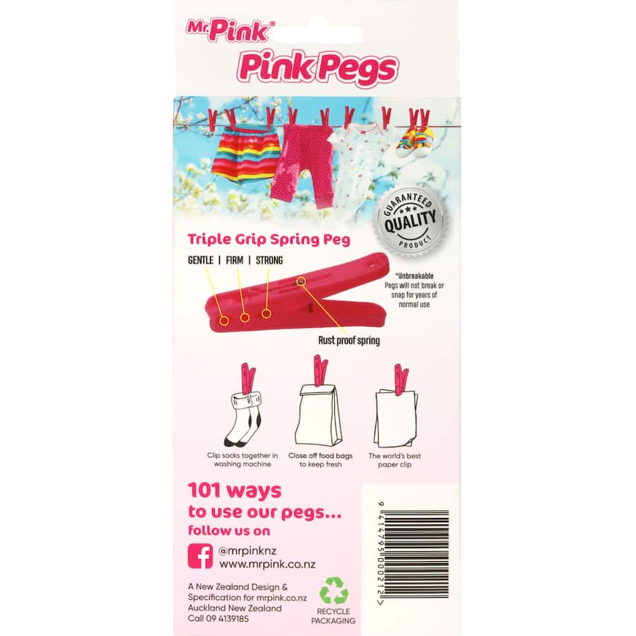 Mr Pink Clothes Pegs Triple Grip Spring 20pack