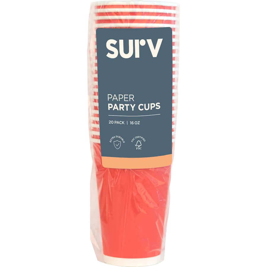 Surv Cups Paper Red 16oz 20pack