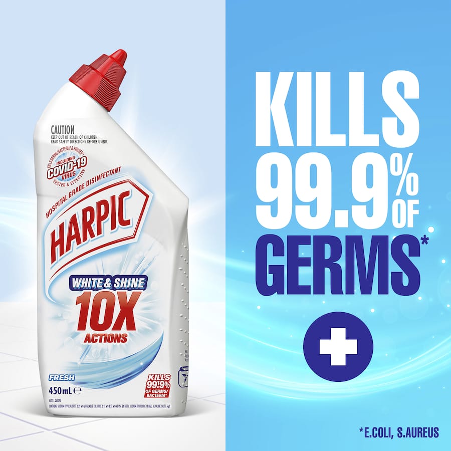 Harpic Toilet Cleaner White & Shine Bleach Gel Fresh 450mL