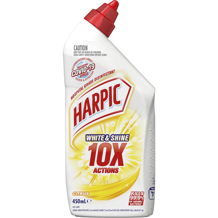 Harpic Toilet Cleaner White & Shine Bleach Gel Citrus 450mL