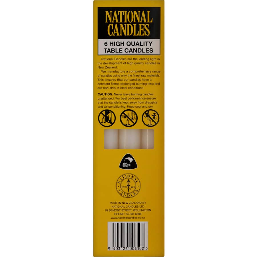 National Candles White Table Box 6pack