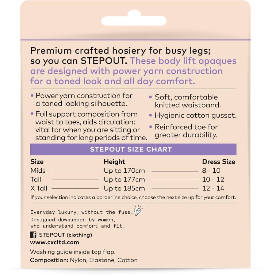 Stepout Slenderiser Tights Tall Black Opaque 70d 1pr