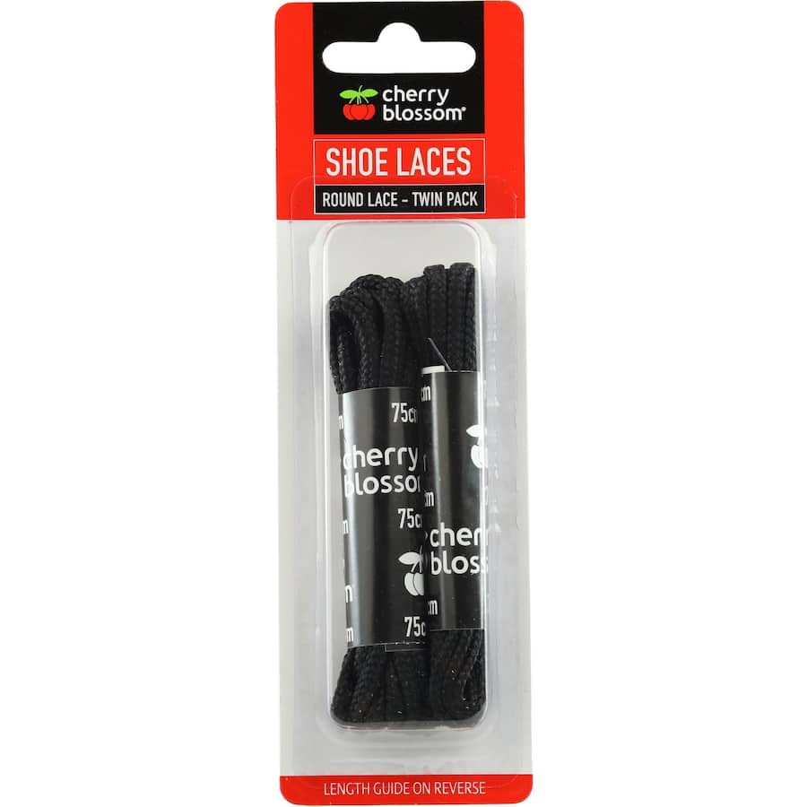 Cherry Blossom Shoe Laces Round Black 75cm 2pr