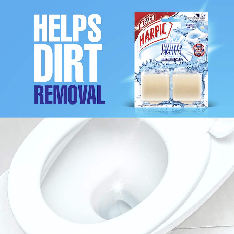 Harpic Toilet Cleaner White & Shine Bleach In Cistern Block 2 pack 100g