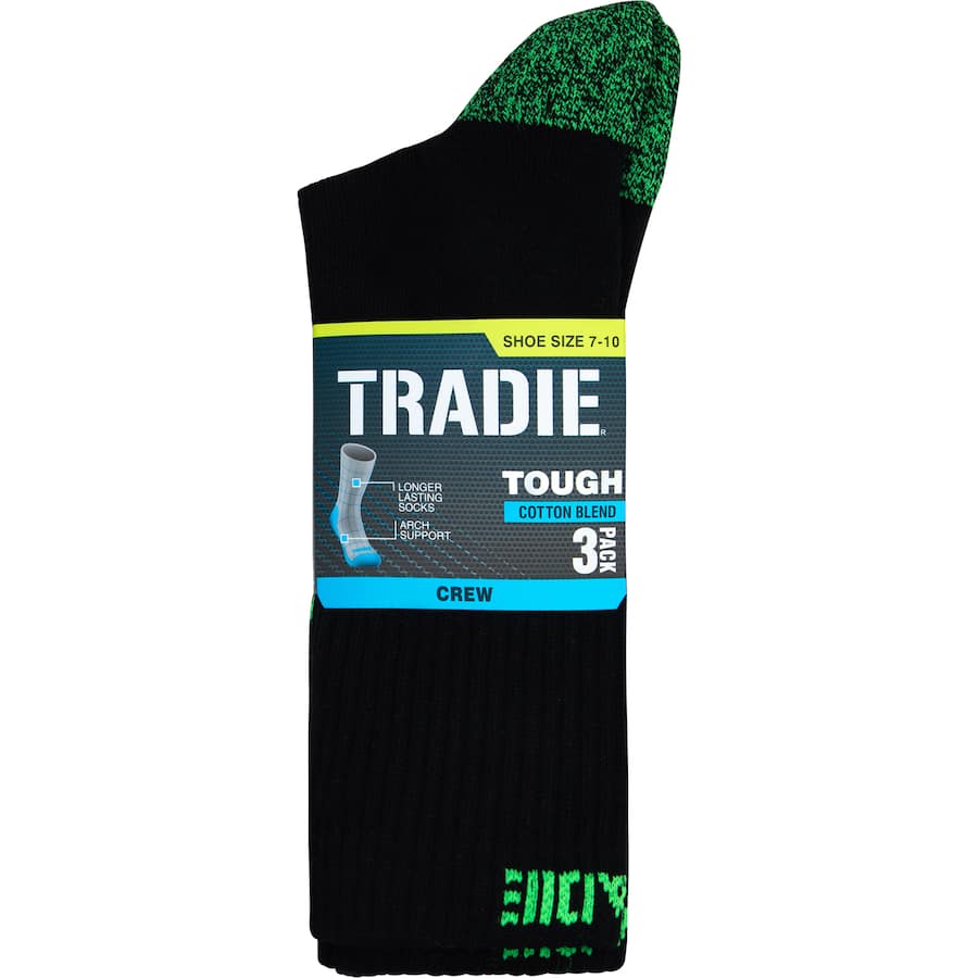 Tradie Mens Socks Cotton Work Crew Size 7-10 3pack