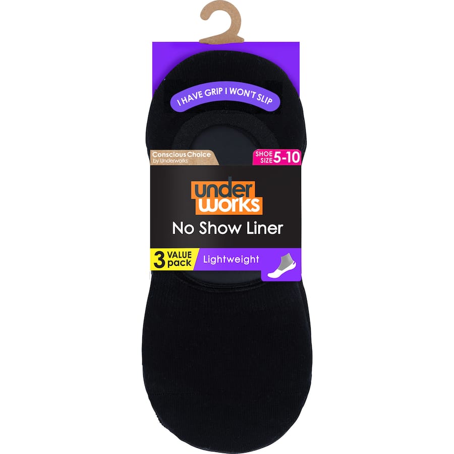 Underworks Ladies Socks No Show Liner Size 5-10 3pack
