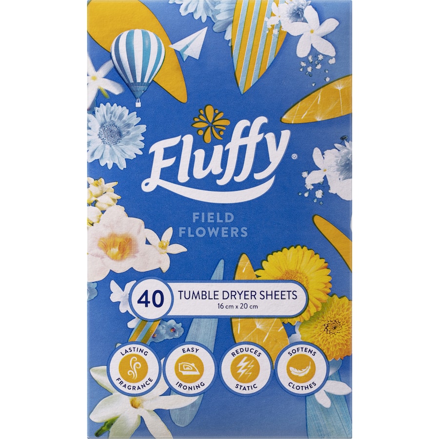 Fluffy Dryer Sheets Fabric Softener Conditioner Field Flowers 40pack
