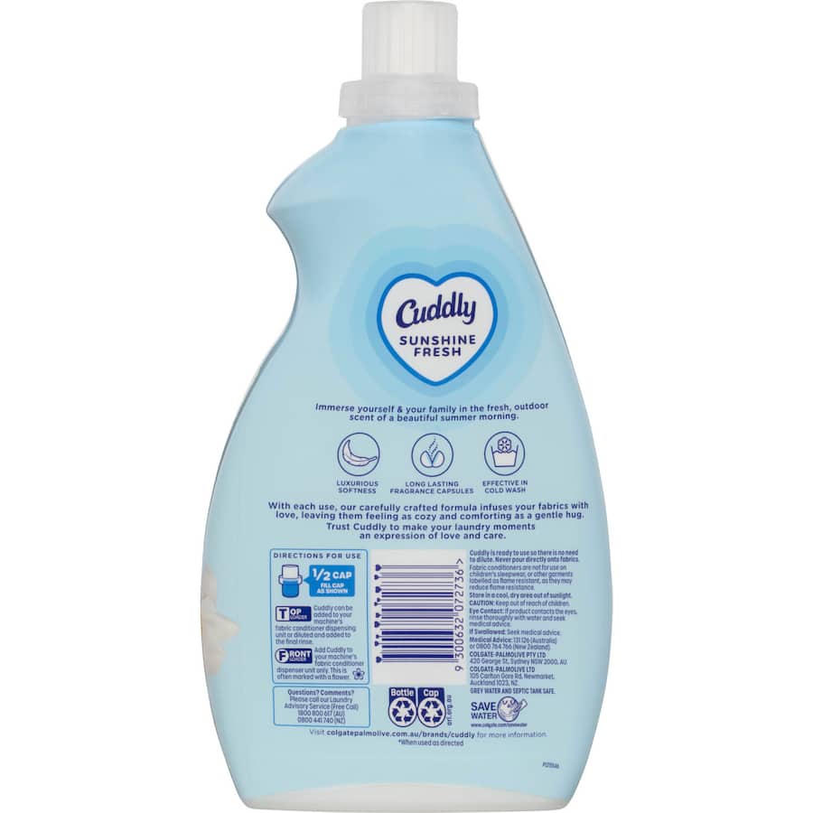 Cuddly Concentrate Fabric Softener Conditioner Sunshine Fresh Bottle 1L