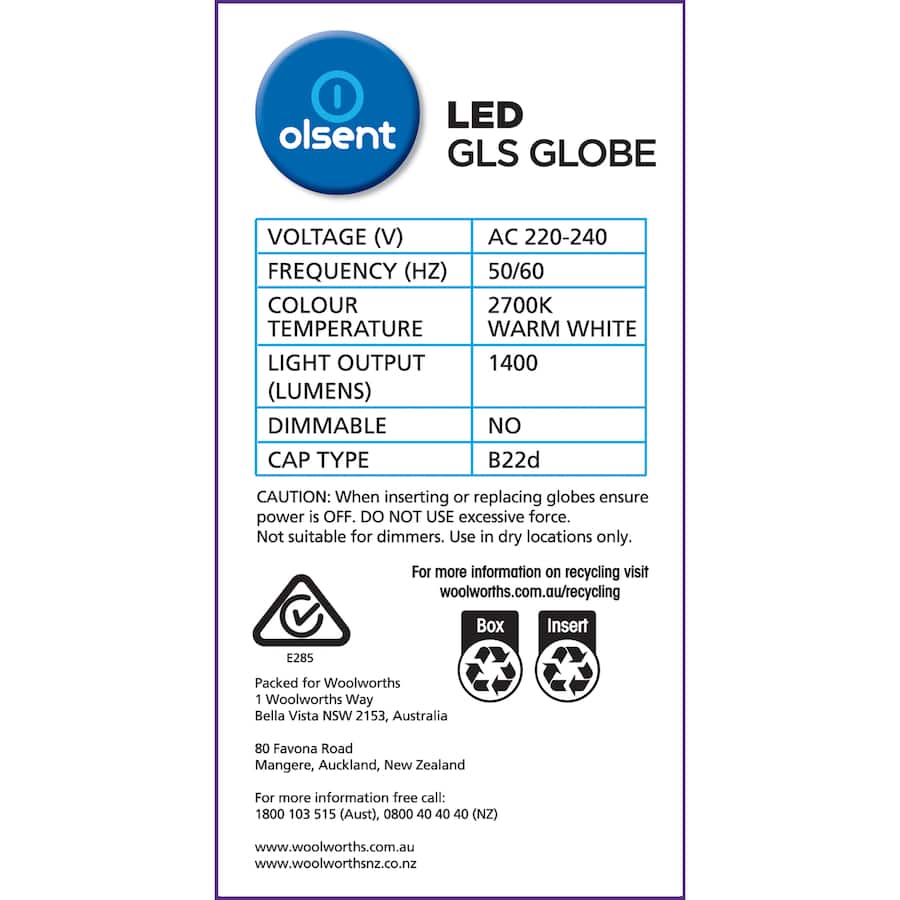 Olsent Bayonet Light Bulb Led 14w 1400 Lumen Warm 1pack