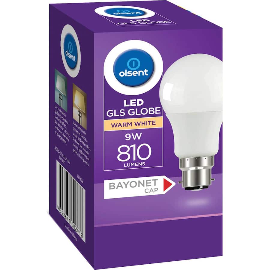 Olsent Bayonet Light Bulb Led 9w 810 Lumen Warm 1pack
