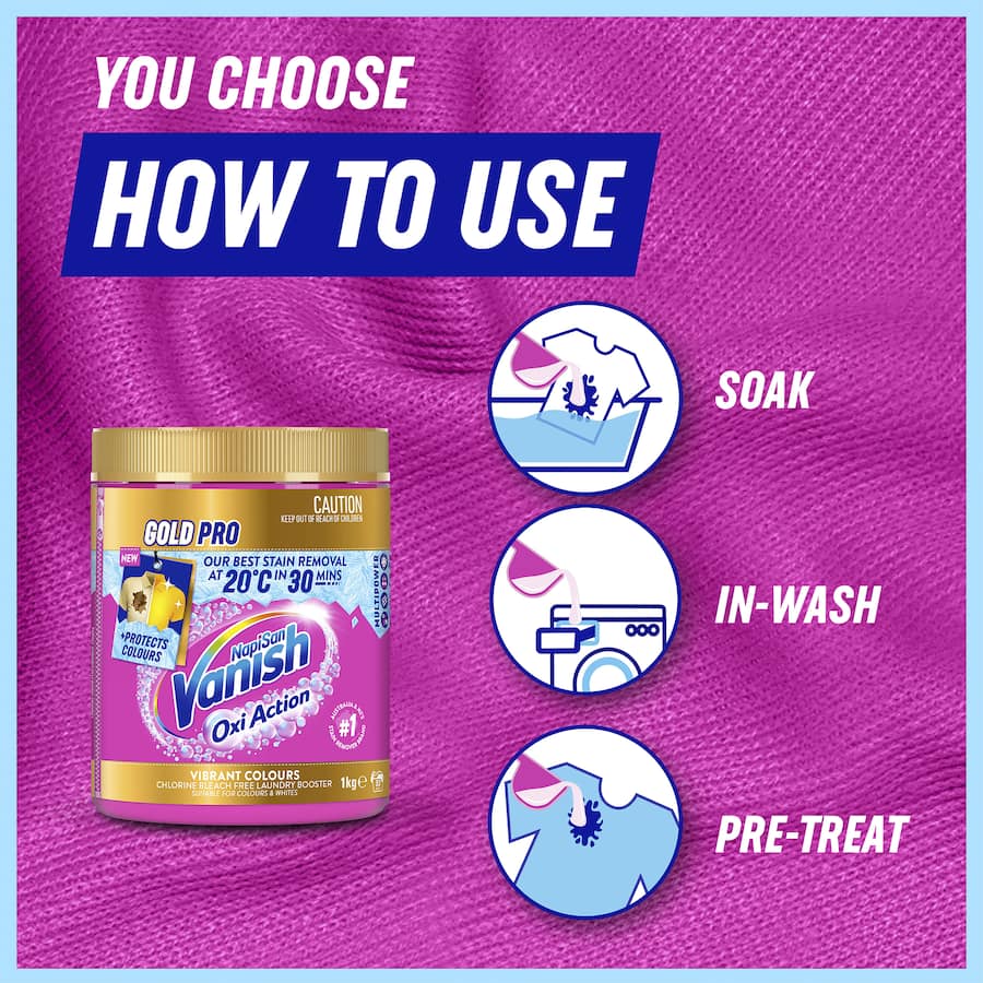 Vanish Napisan Gold Pro Oxi Action Stain Remover Vibrant Colour Powder 1kg