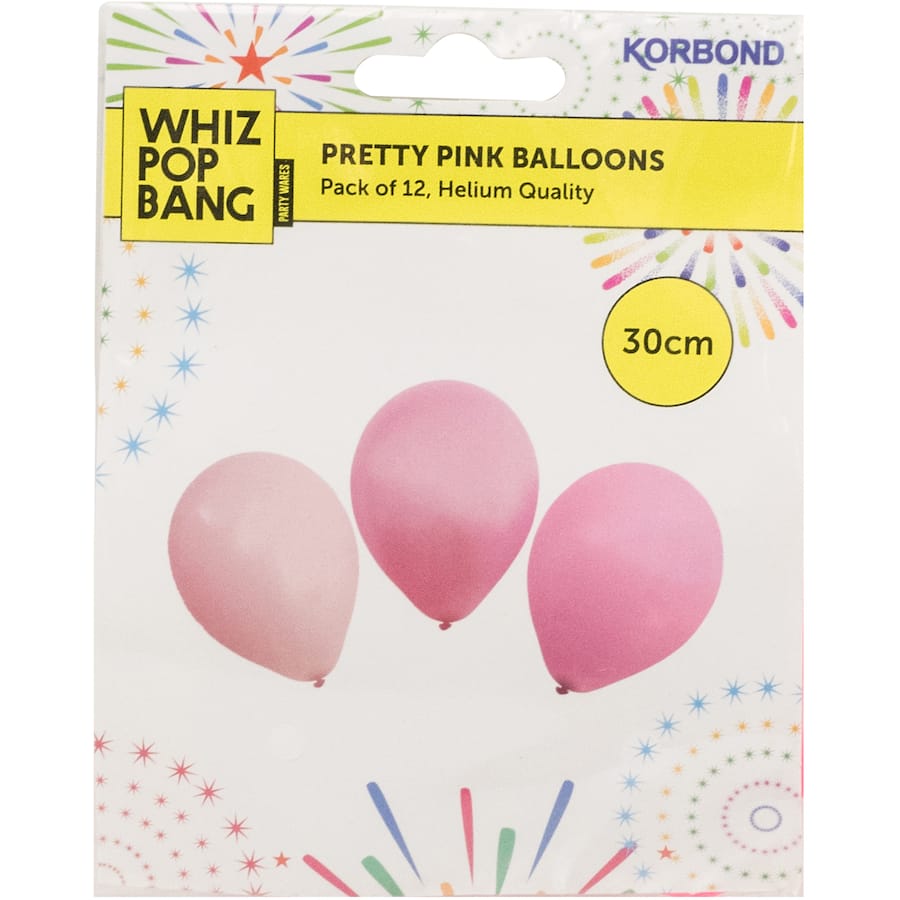 Whiz Pop Bang Balloons Pink 30cm 12pack