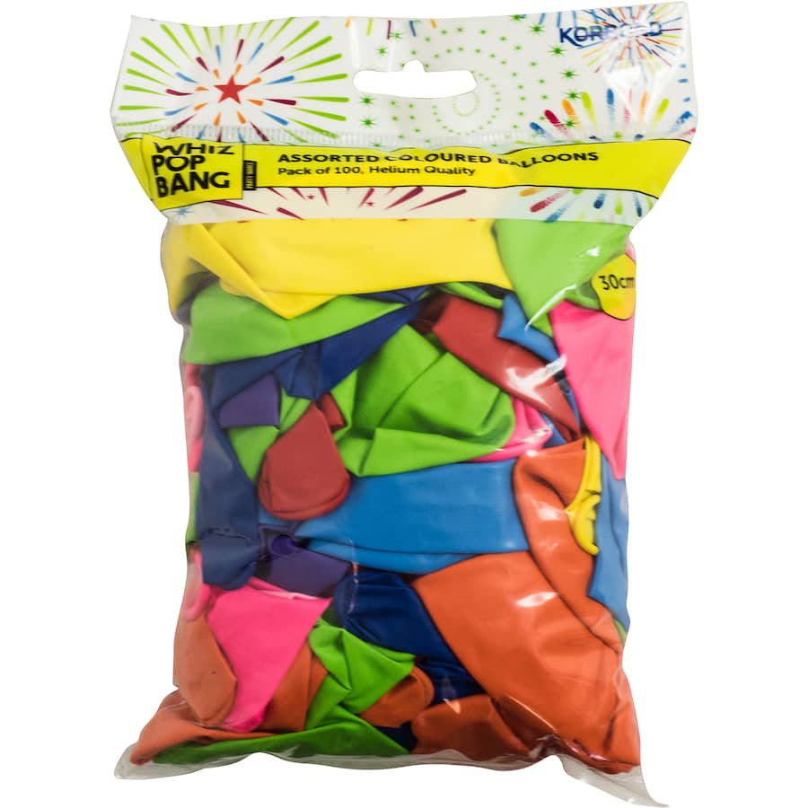 Whiz Pop Bang Balloons Assorted Colours 100pack