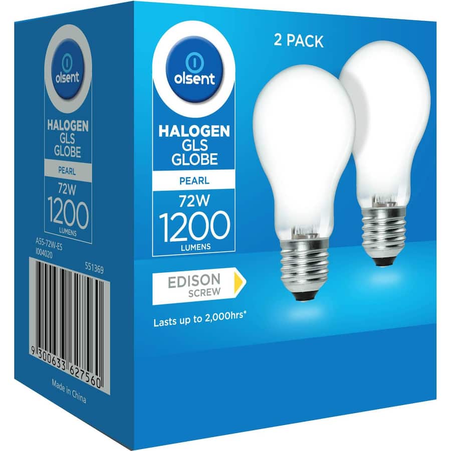 Olsent Halogen Round Bulb Screw 72w Pearl 2pack