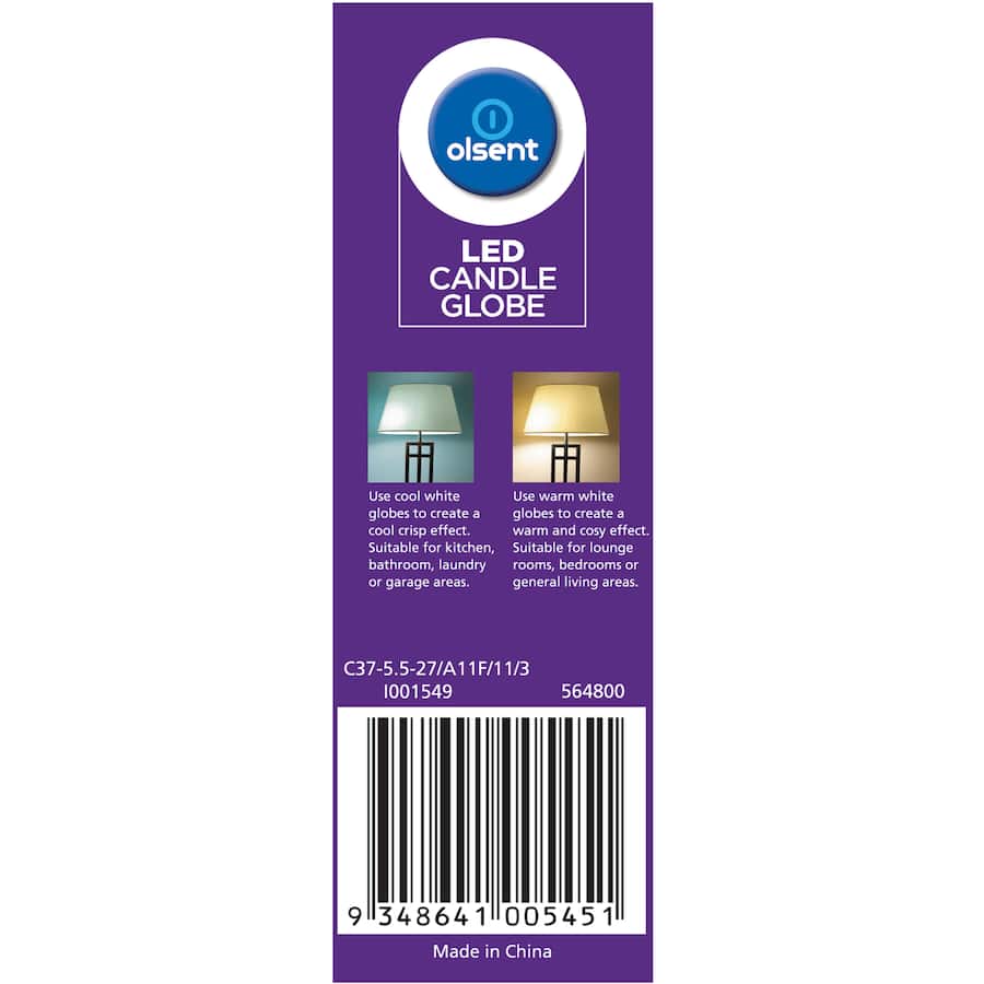 Olsent Led Candle Bulb Screw 5.5w 480lm 1pack