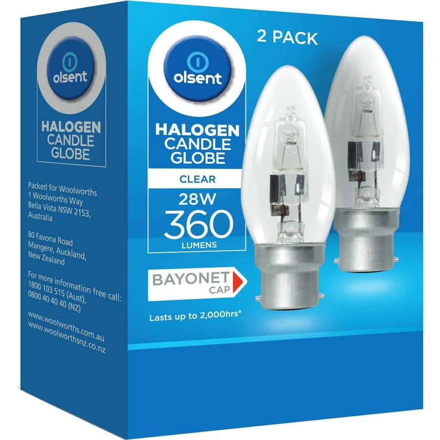 Olsent Halogen Candle Bulb Bayonet Clear 28w 2pack