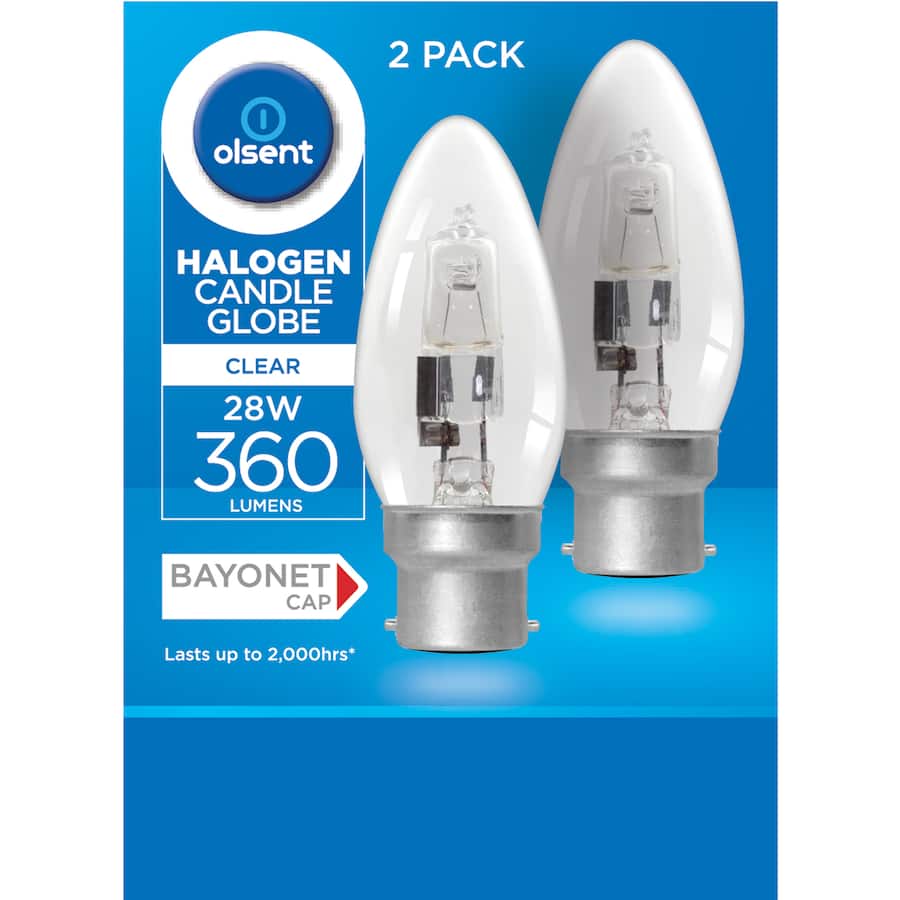 Olsent Halogen Candle Bulb Bayonet Clear 28w 2pack