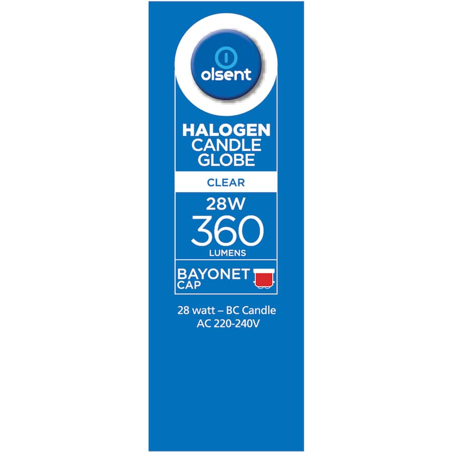 Olsent Halogen Candle Bulb Bayonet Clear 28w 2pack