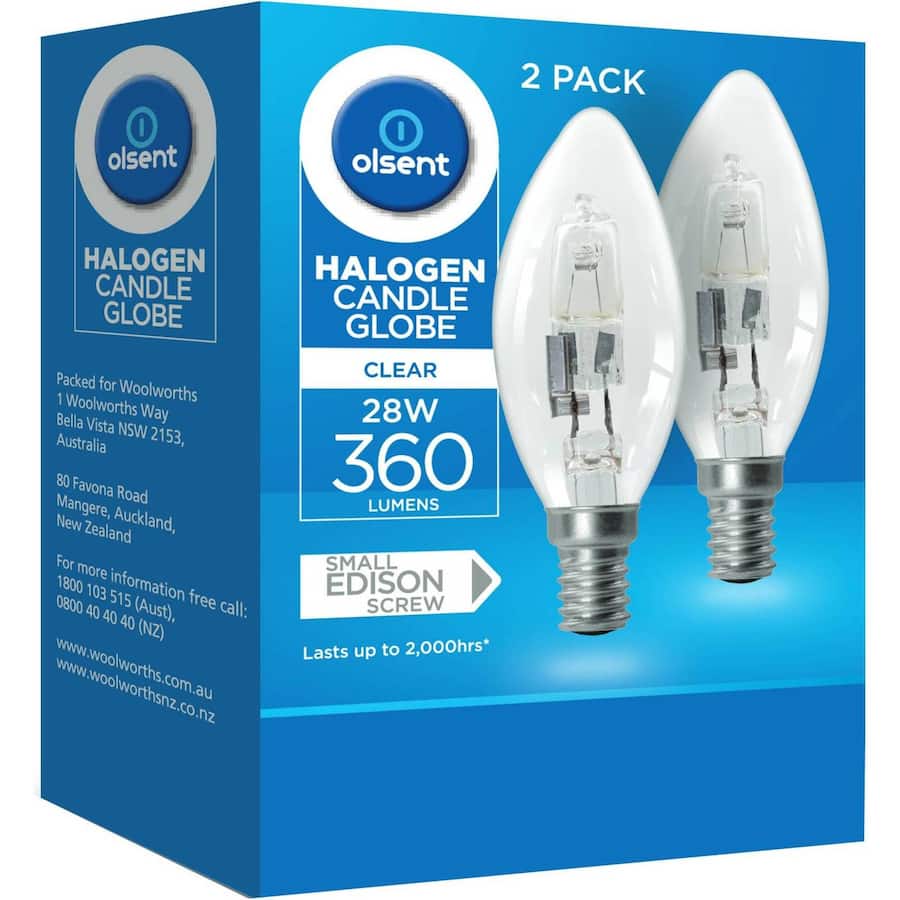 Olsent Halogen Candle Bulb Screw Clear 28w 2pack