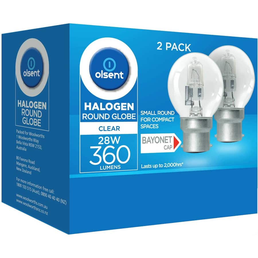 Olsent Halogen Round Bulb Rd Bayonet Clear 28w 2pack