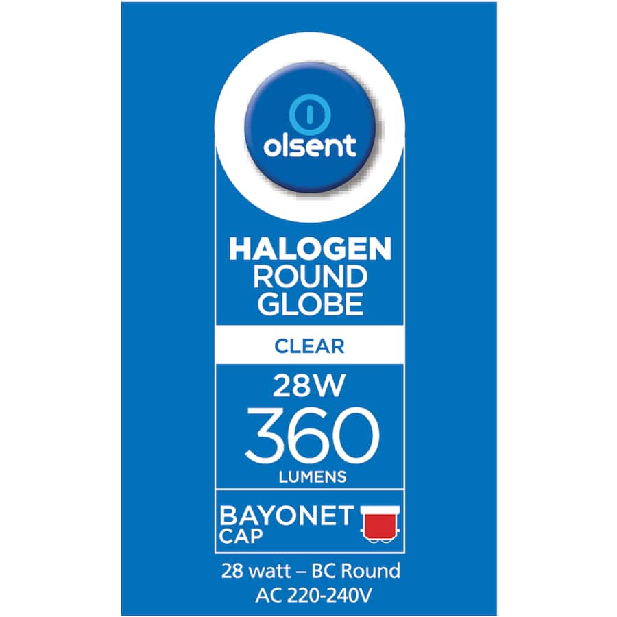 Olsent Halogen Round Bulb Rd Bayonet Clear 28w 2pack
