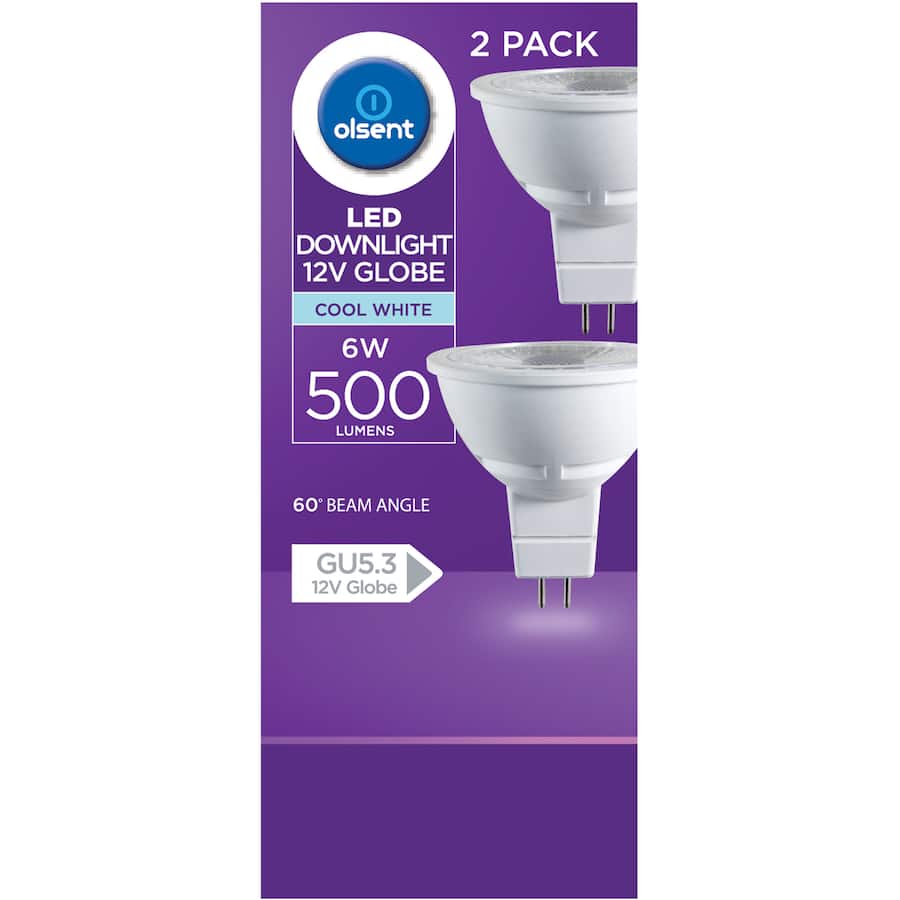 Olsent Down Light Bulb Led Gu5.3 12v6w 500lm Cw 2pack
