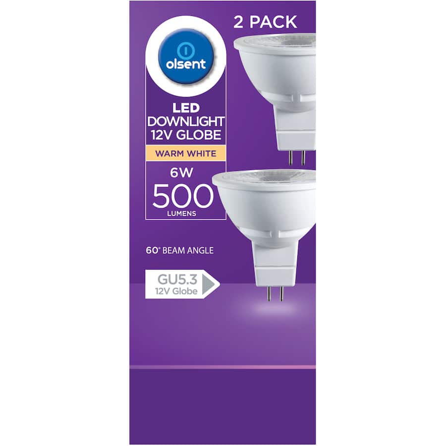 Olsent Down Light Bulb Led Gu5.3 12v6w 500lm Ww 2pack