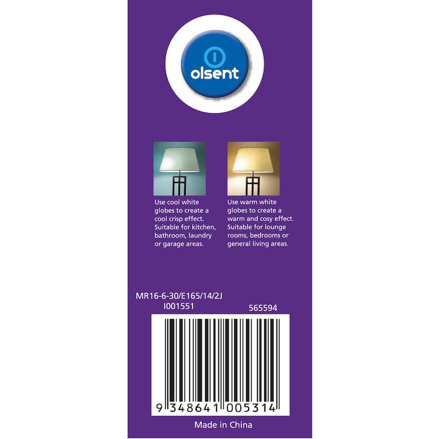 Olsent Down Light Bulb Led Gu5.3 12v6w 500lm Ww 2pack