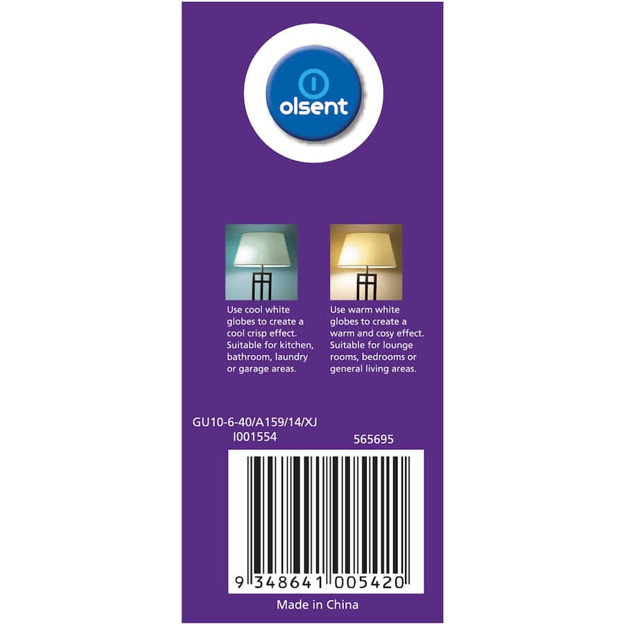 Olsent Down Light Bulb Led Gu10 240v 6w 500lm Cw 2pack