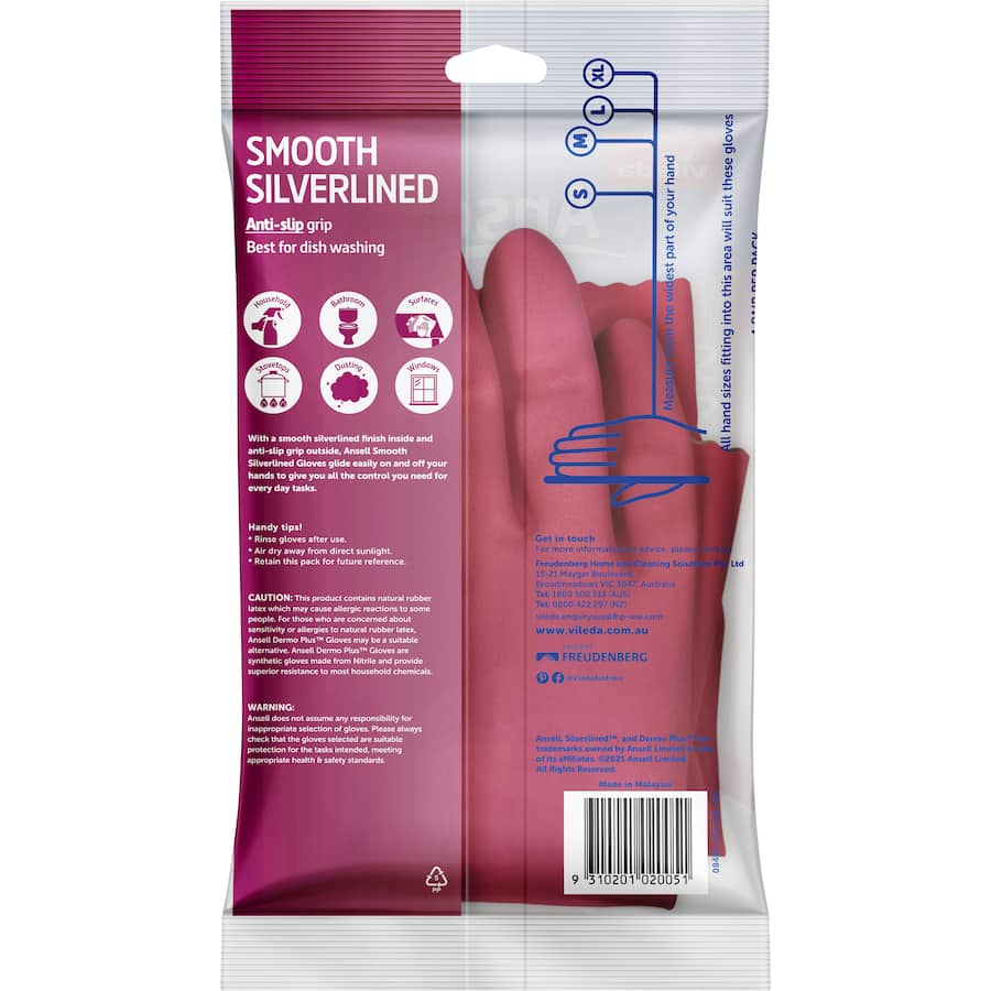 Vileda Ansell Smooth Silverlined Gloves Large 1 pair