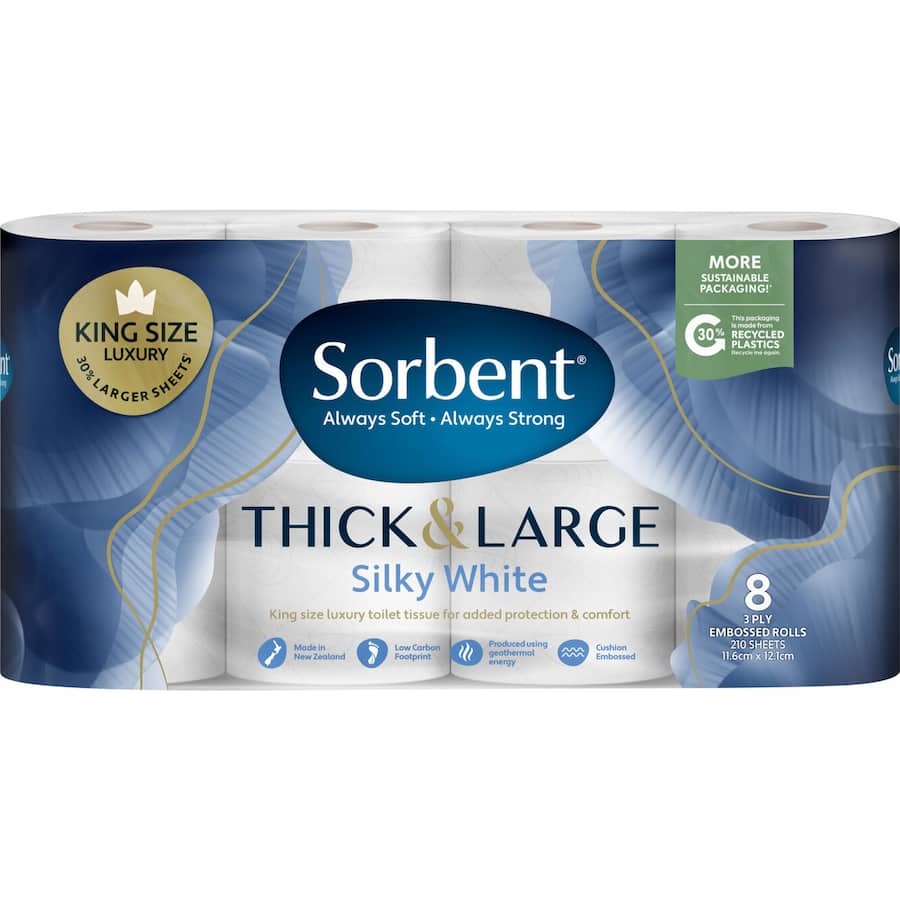 Sorbent Thick & Large Toilet Paper 8pk Silky White
