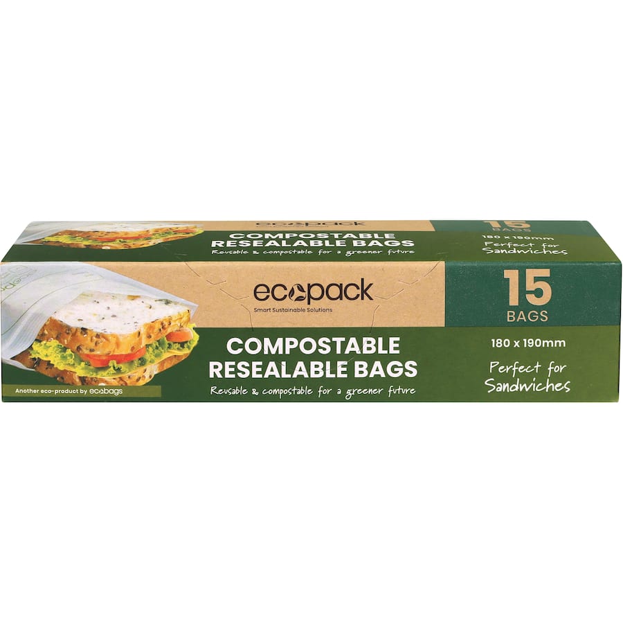 Ecopack Compostable Sandwich Bags Resealable 15pack