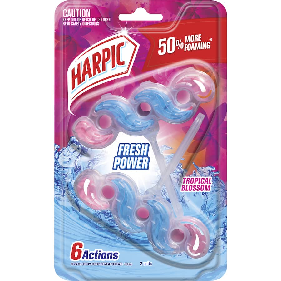 Harpic Toilet Cleaner Flush Fresh Power Tropical Blossom 2 pack 100g