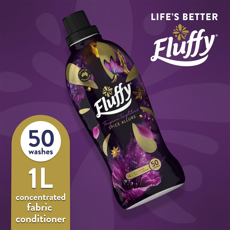 Fluffy Concentrate Fabric Softener Conditioner Spice Allure Bottle 1L
