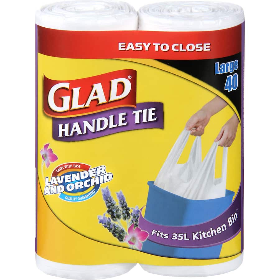 Glad Kitchen Tidy Bags Handle Tie Large Twin pk rolls 40pack
