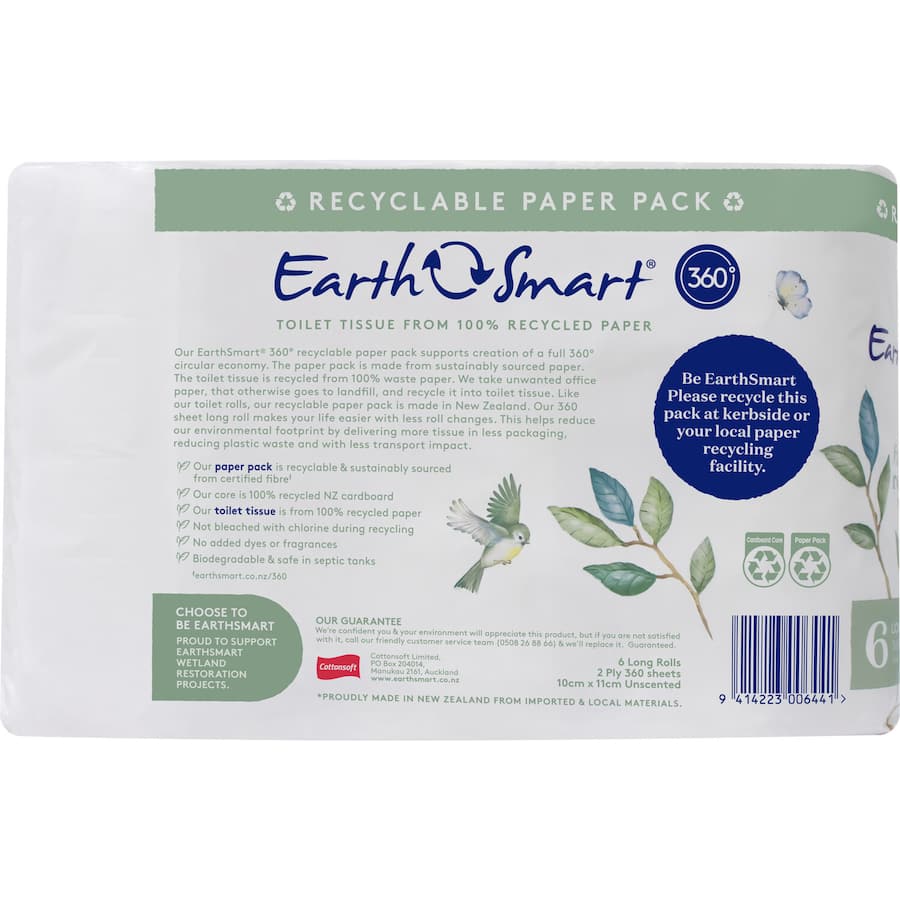 Earthsmart Toilet Paper 6pk 2ply Long Roll
