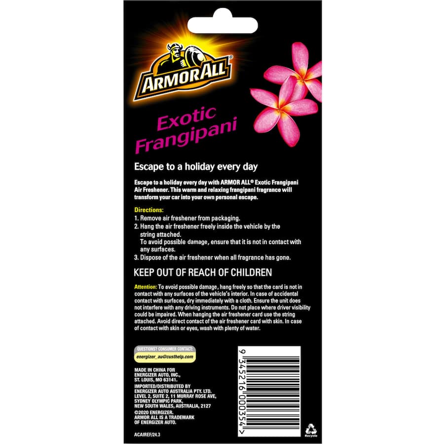 Armor All Car Freshener Freshener Exotic Frangipani 1pack